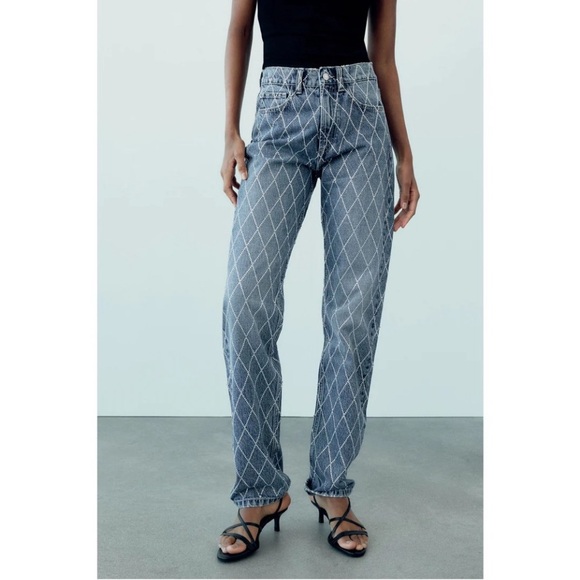 Zara hologram rhinestone criss cross women’s Jeans size 8 new years eve